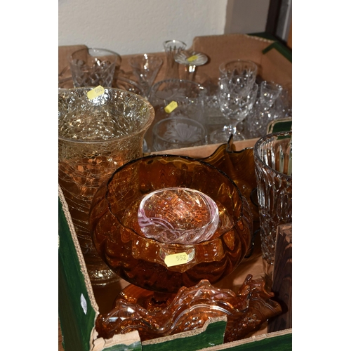 552 - TWO BOXES OF GLASSWARE, including Whisky Stones and Glasses gift set, glass dressing table trinket p... 