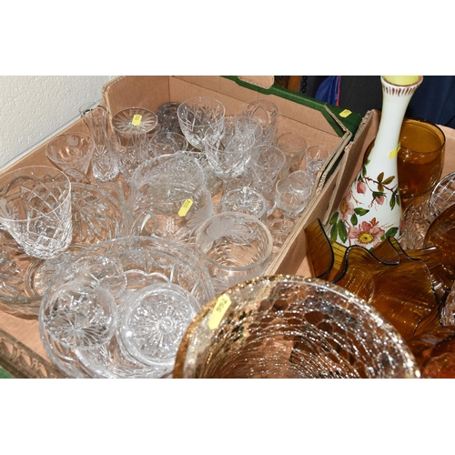 552 - TWO BOXES OF GLASSWARE, including Whisky Stones and Glasses gift set, glass dressing table trinket p... 