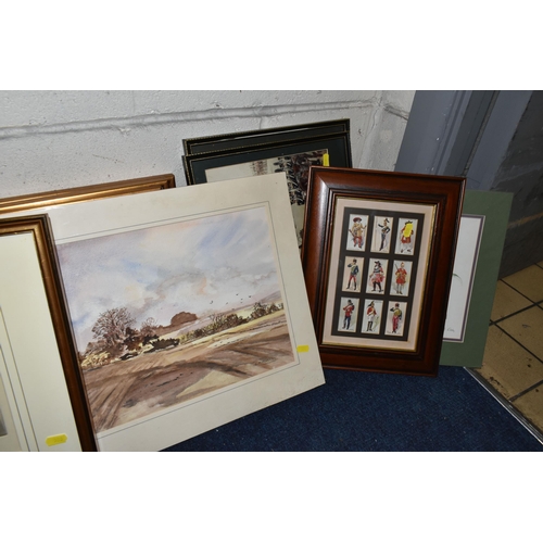 558 - A SELECTION OF PAINTINGS AND PRINTS ETC, to include two Julia Midgley tennis themed pen and watercol... 