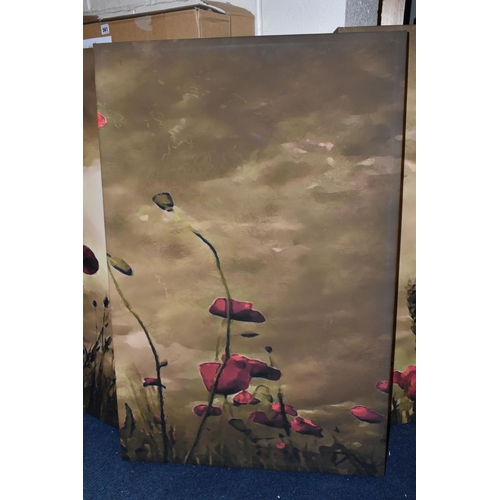 561 - A THREE SECTION BOX CANVAS WALL ART PRINT OF POPPIES AGAINST A NIGHT SKY, 100cm x 65.5cm, with two c... 