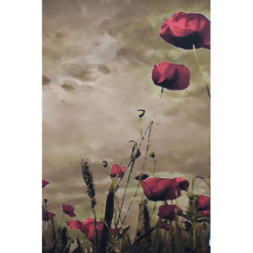 561 - A THREE SECTION BOX CANVAS WALL ART PRINT OF POPPIES AGAINST A NIGHT SKY, 100cm x 65.5cm, with two c... 