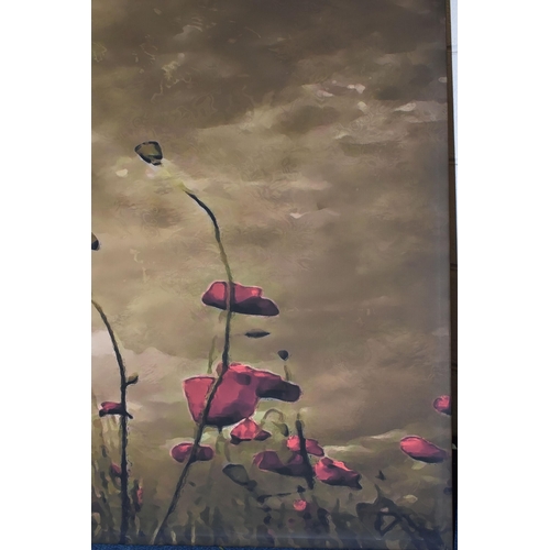 561 - A THREE SECTION BOX CANVAS WALL ART PRINT OF POPPIES AGAINST A NIGHT SKY, 100cm x 65.5cm, with two c... 