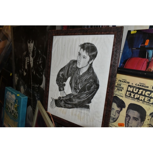 562 - A LARGE QUANTITY OF ELVIS PRESLEY THEMED PRINTS AND MEMORABILIA, mostly modern, includes facsimile a... 