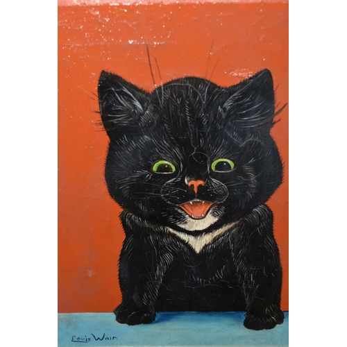 566 - AFTER LOUIS WAIN, A BLACK CAT WITH GREEN EYES, an early 20th century depiction of a cat in the style... 