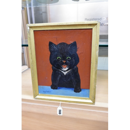 566 - AFTER LOUIS WAIN, A BLACK CAT WITH GREEN EYES, an early 20th century depiction of a cat in the style... 