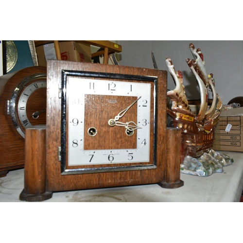 571 - ONE BOX AND LOOSE MISCELLANEOUS SUNDRIES to include three mantel clocks including a W. Greenwood and... 