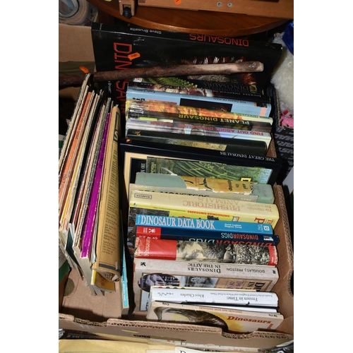 579 - SIX BOXES AND LOOSE OF BOOKS AND SUNDRY ITEMS, including  four walking canes, over thirty novelty pl... 