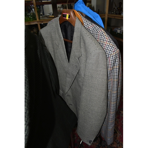 591 - FOUR BOXES AND LOOSE GENTLEMENS CLOTHING, to include sweaters, neck ties, shirts and trousers, jacke... 