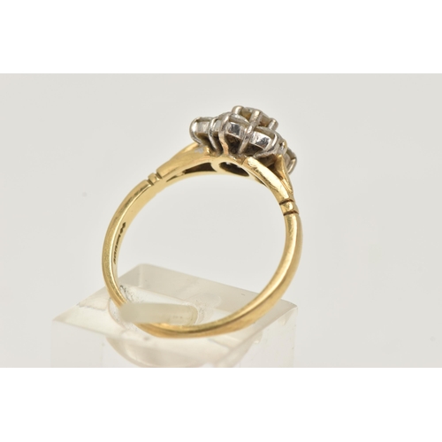 142 - AN 18CT GOLD DIAMOND CLUSTER RING, designed as a cluster of brilliant cut diamonds in claw settings,... 