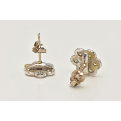 143 - A PAIR OF DIAMOND CLUSTER STUD EARRINGS, each designed as a floral cluster of brilliant cut diamonds... 