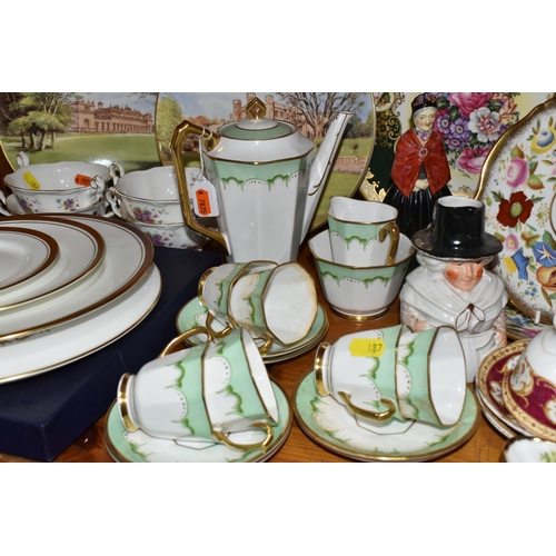 487 - A GROUP OF NAMED CERAMICS, a Royal Stafford  Art Deco green, white and gilt design coffee set compri... 