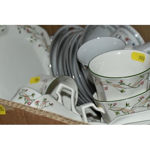 500 - FIVE BOXES AND ASSORTED LOOSE GLASSWARE, KITCHENWARE AND ORNAMENTS to include two boxes of clear gla... 