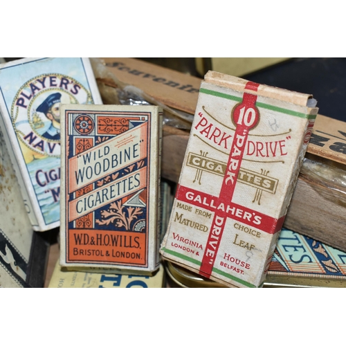 506 - A BOX OF TOBACCO RELATED ITEMS AND ADVERTISING EPHEMERA, to include advertising tins and packets fro... 