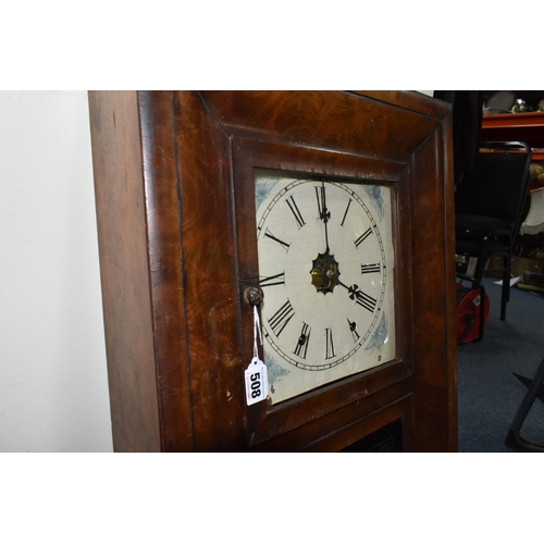 508 - A NINETEENTH CENTURY AMERICAN WALL CLOCK, by Jerome & Co, in a wooden veneered case, the painted met... 