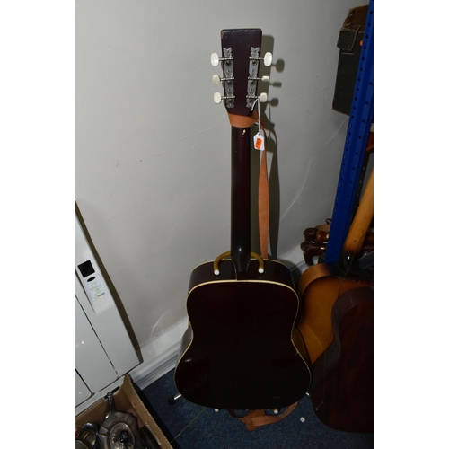 509 - THREE ACOUSTIC GUITARS, one unbranded full size acoustic guitar painted blue, and two three quarter ... 