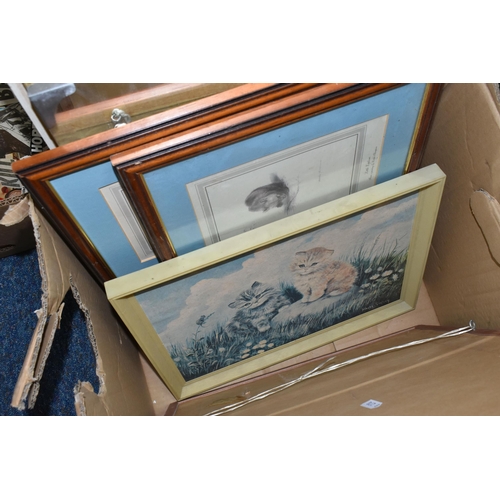 512 - A BOX AND LOOSE OF 19TH AND 20TH CENTURY PAINTINGS AND PRINTS, ETC  INCLUDING ABU BAKAR IBRAHIM (MAL... 