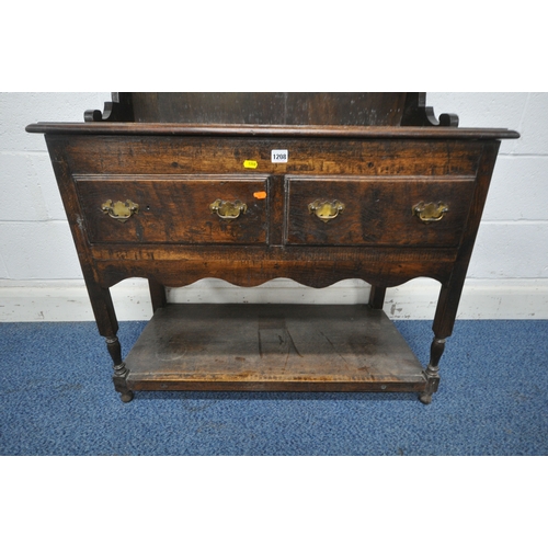 1199 - A REPRODUCTION GEORGIAN STYLE OAK DRESSER, of small proportions, the two tier plate rack, atop a bas... 