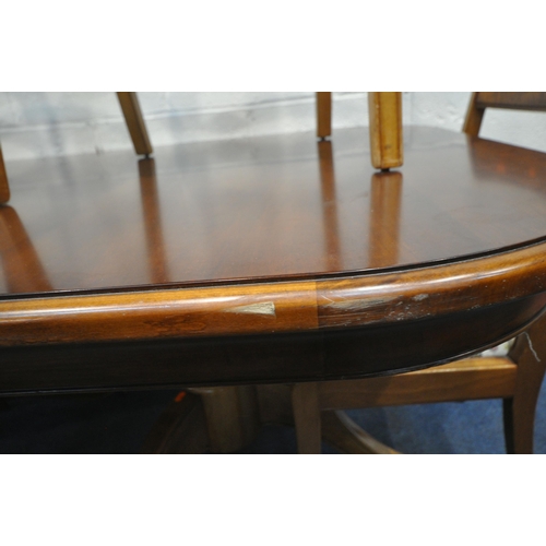 1371 - WILLIS AND GAMBIER, A REPRODUCTION MAHOGANY TWIN PEDESTAL DINING TABLE, with one additional leaf, le... 