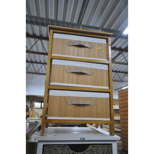 1376 - A WHITE PAINTED CABINET, with five wicker drawers, width 44cm x depth 34cm x height 98cm, two storag... 