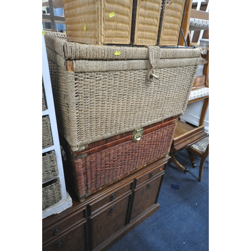 1376 - A WHITE PAINTED CABINET, with five wicker drawers, width 44cm x depth 34cm x height 98cm, two storag... 