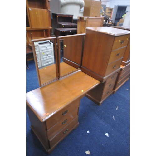 1377 - A STAG MAHOGANY FIVE PIECE BEDROOM SUITE, comprising a dressing table, with a triple mirror, another... 