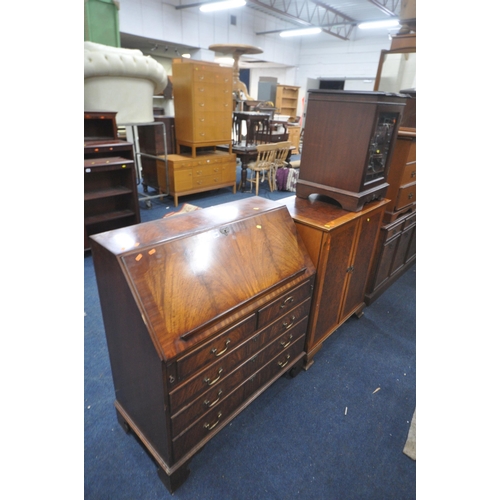 1380 - A REPRODUX MAHOGANY BUREAU, with fitted interior and five drawers, width 96cm x depth 47cm x height ... 