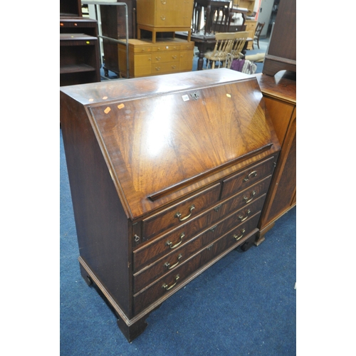 1380 - A REPRODUX MAHOGANY BUREAU, with fitted interior and five drawers, width 96cm x depth 47cm x height ... 