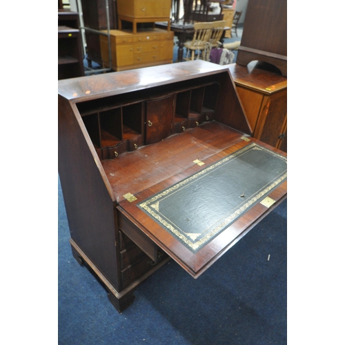 1380 - A REPRODUX MAHOGANY BUREAU, with fitted interior and five drawers, width 96cm x depth 47cm x height ... 