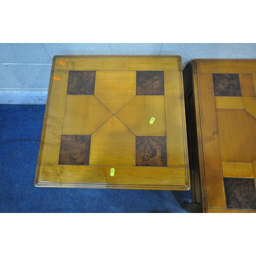 1381 - A MODERN CHERRYWOOD RECTANGULAR COFFEE TABLE, with geometric design to top surface, fitted with four... 