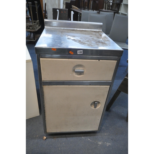 1392 - AN ENAMEL AND STAINLESS STEEL KITCHEN UNIT, with a single drawer and cupboard, width 54cm x depth 53... 