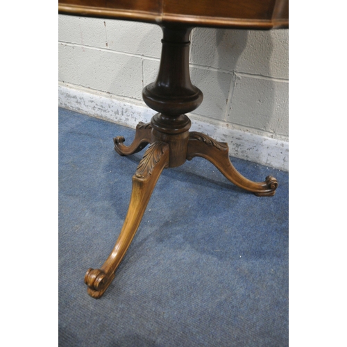 1393 - A REPRODUCTION MAHOGANY TRIPOD TABLE, with a wavy top, green leather inlay, and single drawer, diame... 