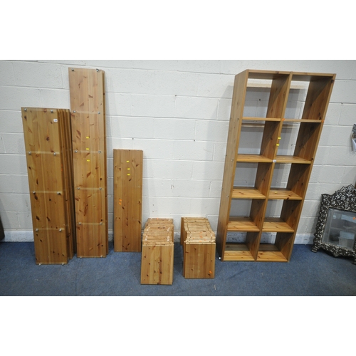 1346 - A SELECTION OF PINE SHELVING SYSTEMS, with an arrangement of fifty-seven shelves (condition report: ... 