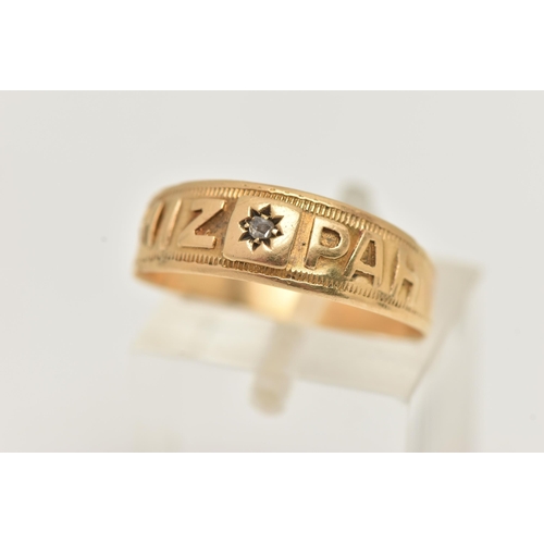 2 - AN EARLY 20TH CENTURY, 18CT GOLD 'MIZPAH' RING, with a star set rose cut diamond, hallmarked 18ct Bi... 