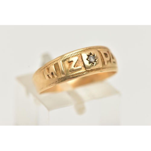 2 - AN EARLY 20TH CENTURY, 18CT GOLD 'MIZPAH' RING, with a star set rose cut diamond, hallmarked 18ct Bi... 