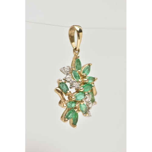 20 - A PAIR OF EMERALD AND DIAMOND EARRINGS AND A PENDANT, each earring designed as an oval cluster, set ... 