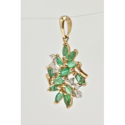 20 - A PAIR OF EMERALD AND DIAMOND EARRINGS AND A PENDANT, each earring designed as an oval cluster, set ... 