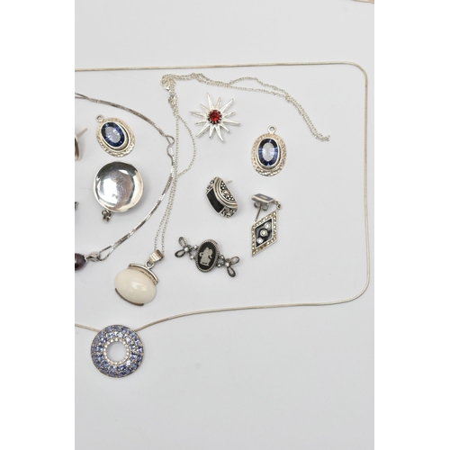 27 - A BAG OF ASSORTED JEWELLERY, to include a white jade pendant suspended from trace chain with lobster... 