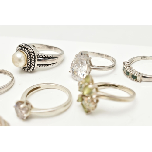 30 - AN ASSORTMENT OF RINGS, to include a white gold and topaz ring, hallmarked 9ct Birmingham, ring size... 