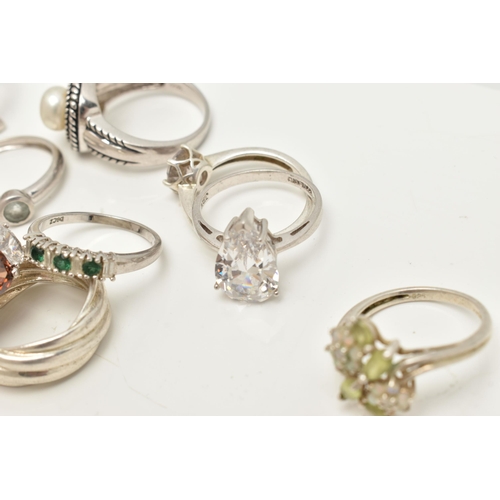 30 - AN ASSORTMENT OF RINGS, to include a white gold and topaz ring, hallmarked 9ct Birmingham, ring size... 