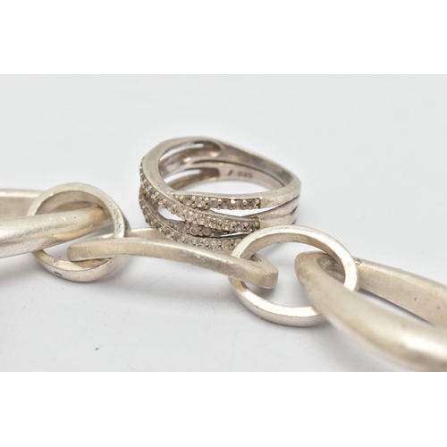 32 - A SMALL BAG OF WHITE METAL JEWELLERY, to include a large open link bracelet fitted with a lobster cl... 