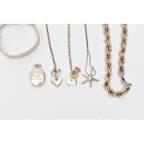 38 - SIX PIECES OF JEWELLERY, to include a heavy silver rope twist chain with spring clasp, hallmarked Lo... 