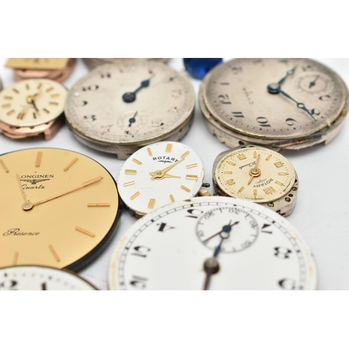 41 - A SMALL ASSORTMENT OF WATCH MOVEMENTS, to include a ladies 'Omega' watch movement, movement signed '... 