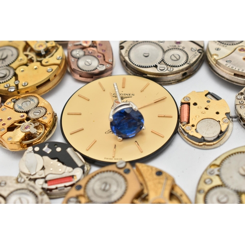 41 - A SMALL ASSORTMENT OF WATCH MOVEMENTS, to include a ladies 'Omega' watch movement, movement signed '... 