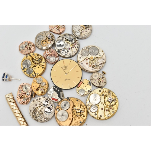 41 - A SMALL ASSORTMENT OF WATCH MOVEMENTS, to include a ladies 'Omega' watch movement, movement signed '... 