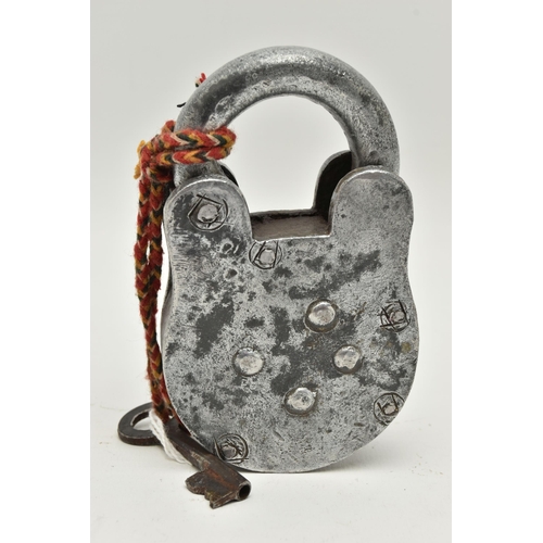 53 - AN ANTIQUE PADLOCK WITH KEY, signed 'Hopps & Co No.1000PT', guarantee 35 years