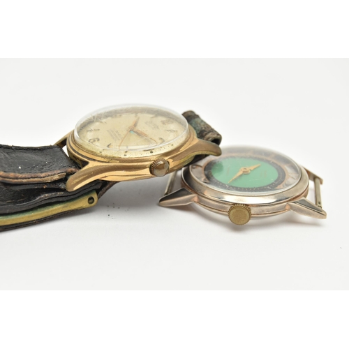 57 - TWO WATCHES, the first a mid century hand wound movement, round green dial signed 'Wara', baton mark... 