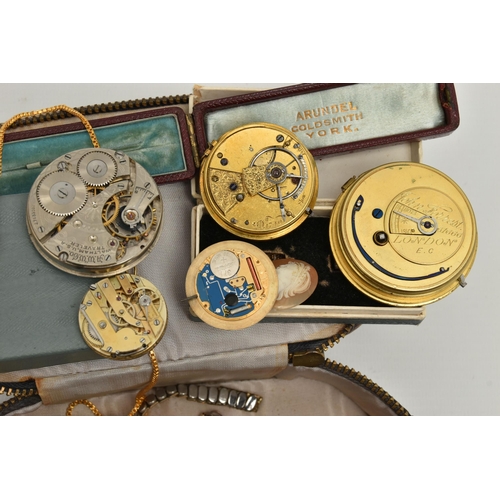 106 - A BLACK LEATHER CASE WITH CONTENTS, to include a ladies silver gilt 'Rotary' quartz wristwatch, fitt... 