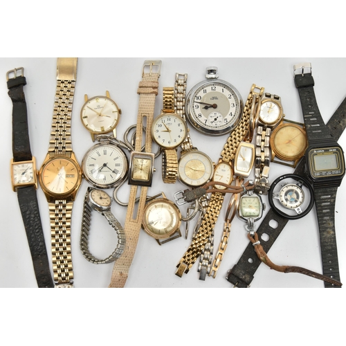 113 - ASSORTED WRISTWATCHES AND POCKET WATCHES, to include a gents gold plated 'Seiko' quartz fitted with ... 