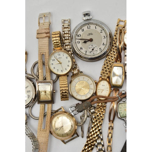 113 - ASSORTED WRISTWATCHES AND POCKET WATCHES, to include a gents gold plated 'Seiko' quartz fitted with ... 