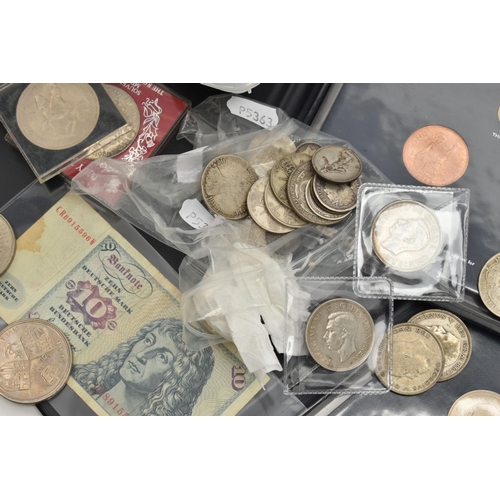 200 - A SMALL CARDBOARD BOX CONTAINING COINS AND COMMEMORATIVES, to include a parcel of approximately   40... 